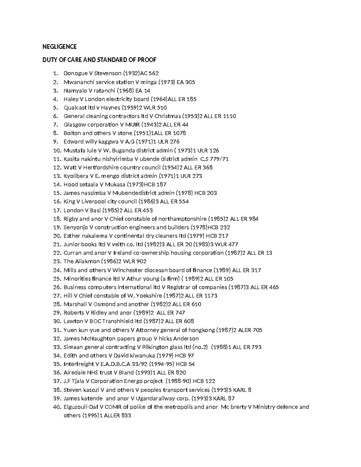 Tort and Negligence Case Studies - Law 101 Notes - Studocu