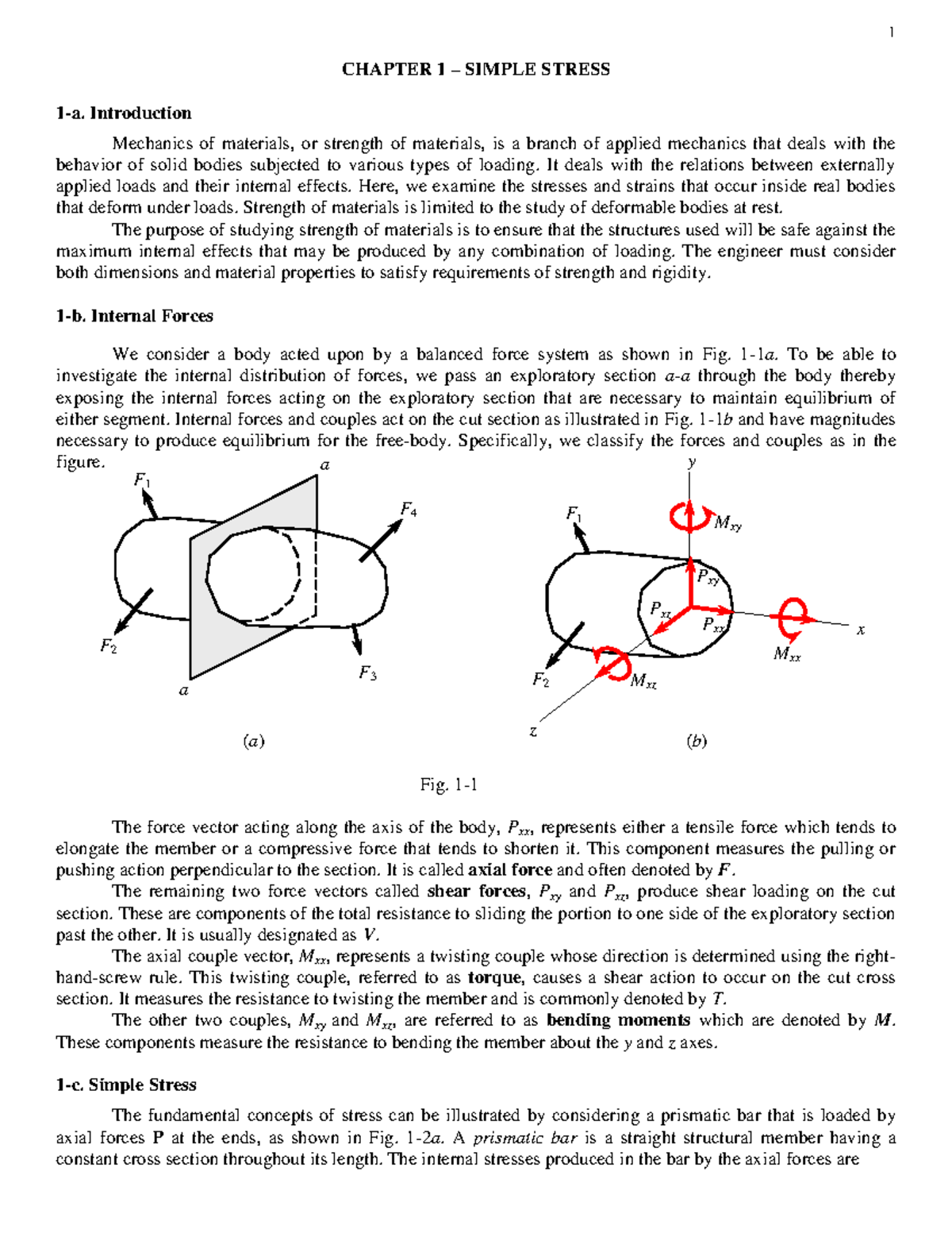 ES203 - Chapter 1: Simple Stress in Mechanics of Deformable Bodies ...