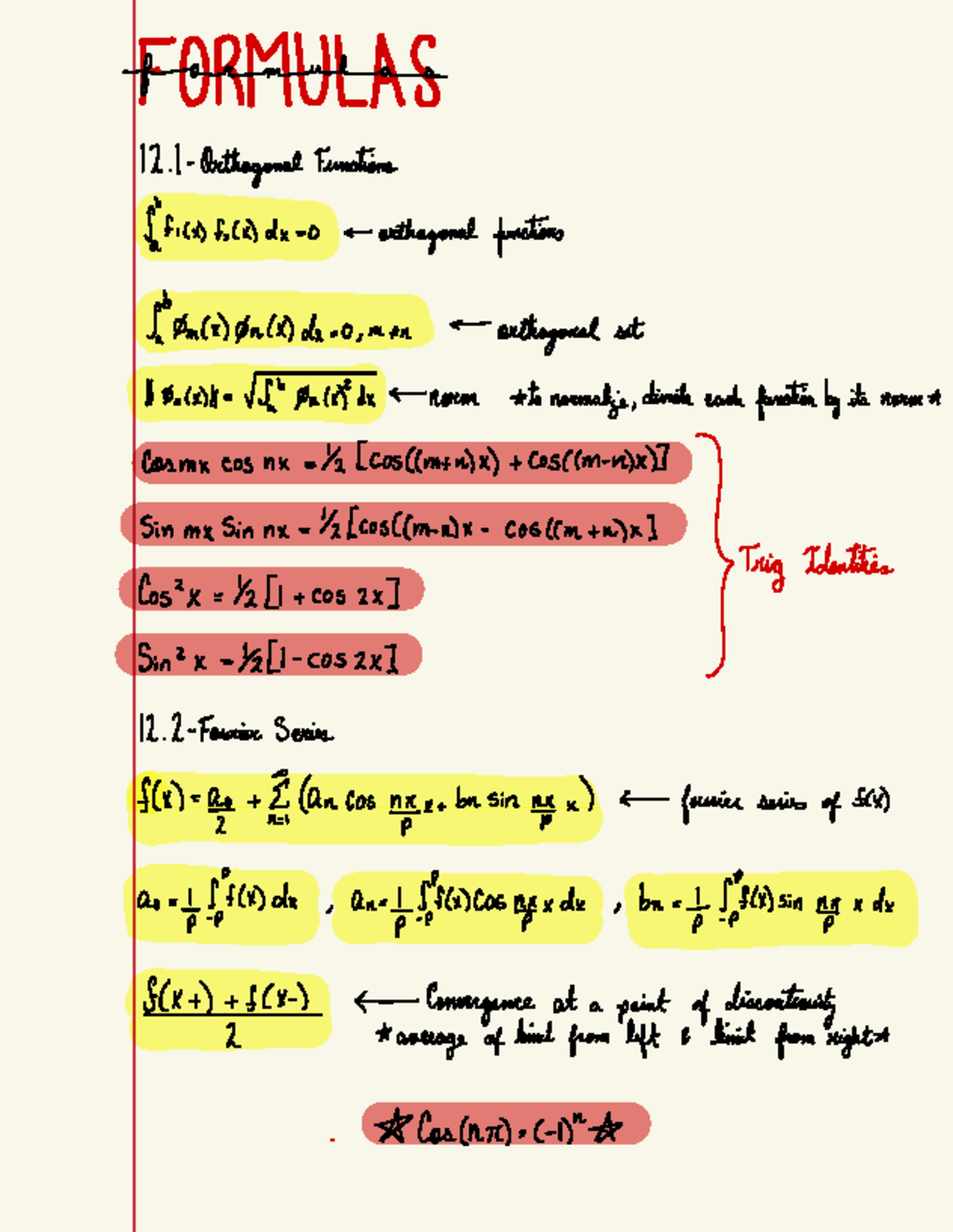 FLAS 12 Functions and Formulas for Fourier Series and Gradients - Studocu