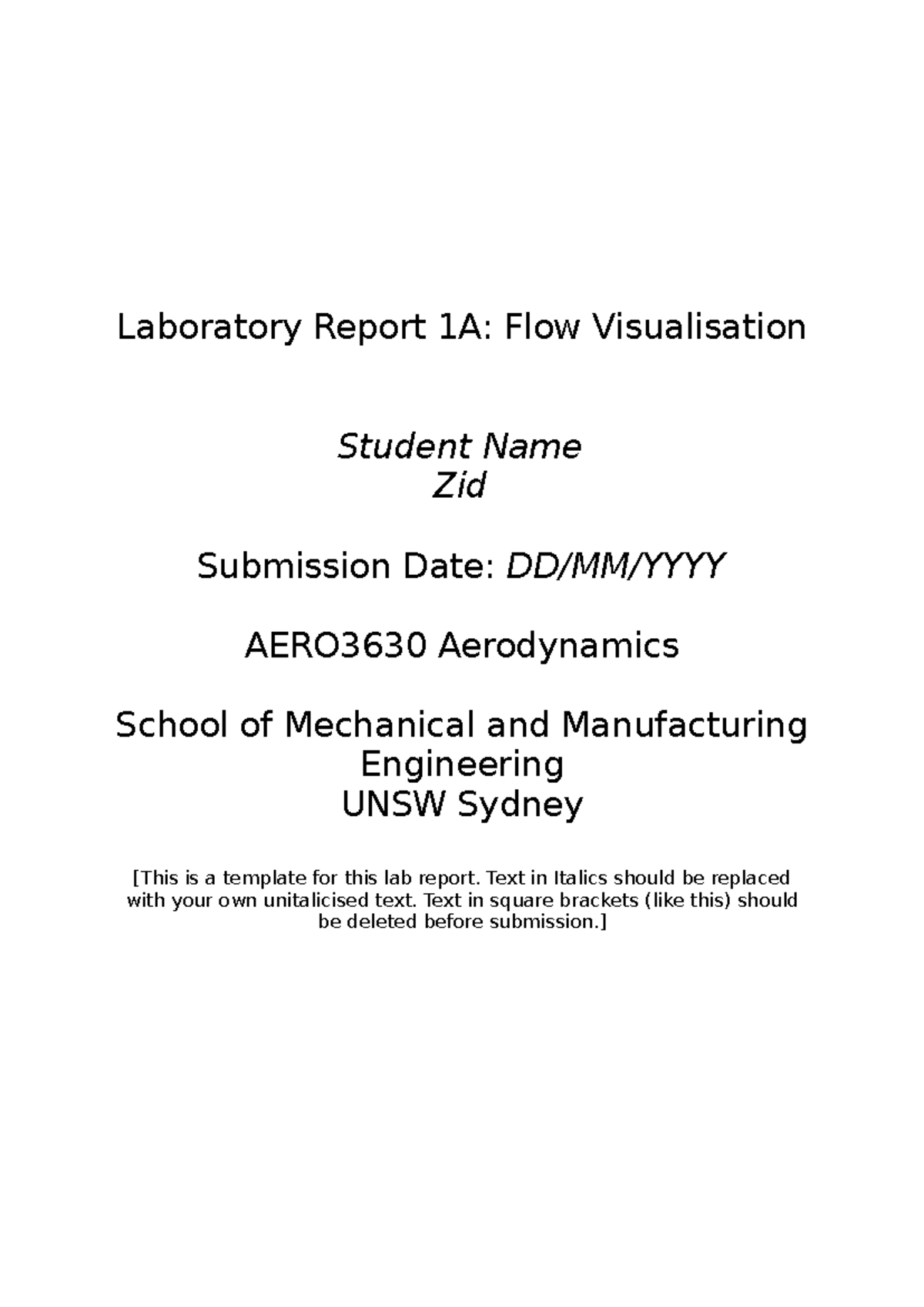 AERO3630 Lab Report 1A: Flow Visualisation Template - Studocu