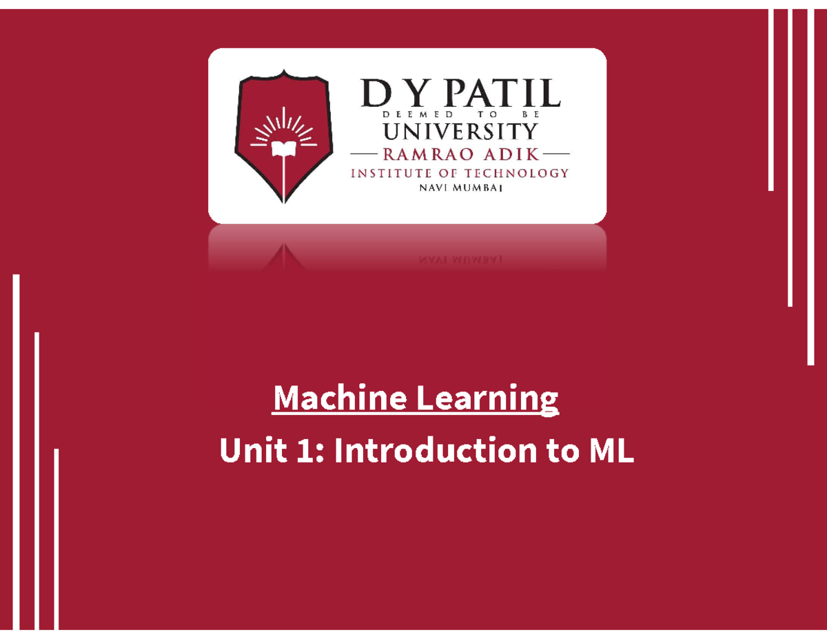 Machine Learning CEL601: Intro to ML Concepts & Applications - Studocu