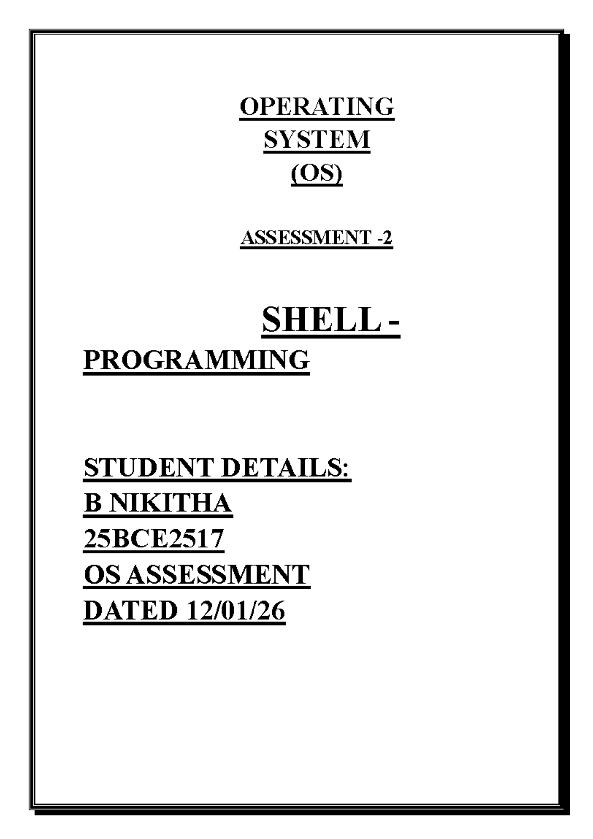 OS 25BCE2517 Shell Programming Assessment Guide - Studocu