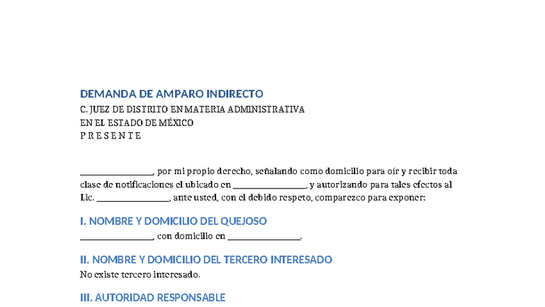 Demanda de Amparo Indirecto - Ejemplo de Caso en Estado de México - Studocu
