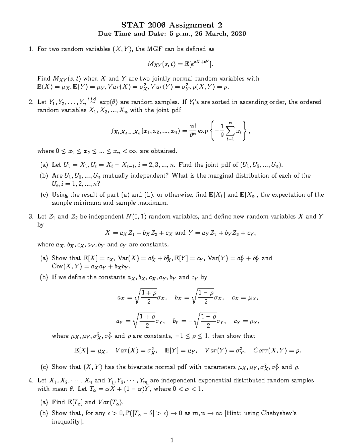 Assignment 2 STAT 2006 updated - STAT 2006 Assignment 2 Due Time and ...