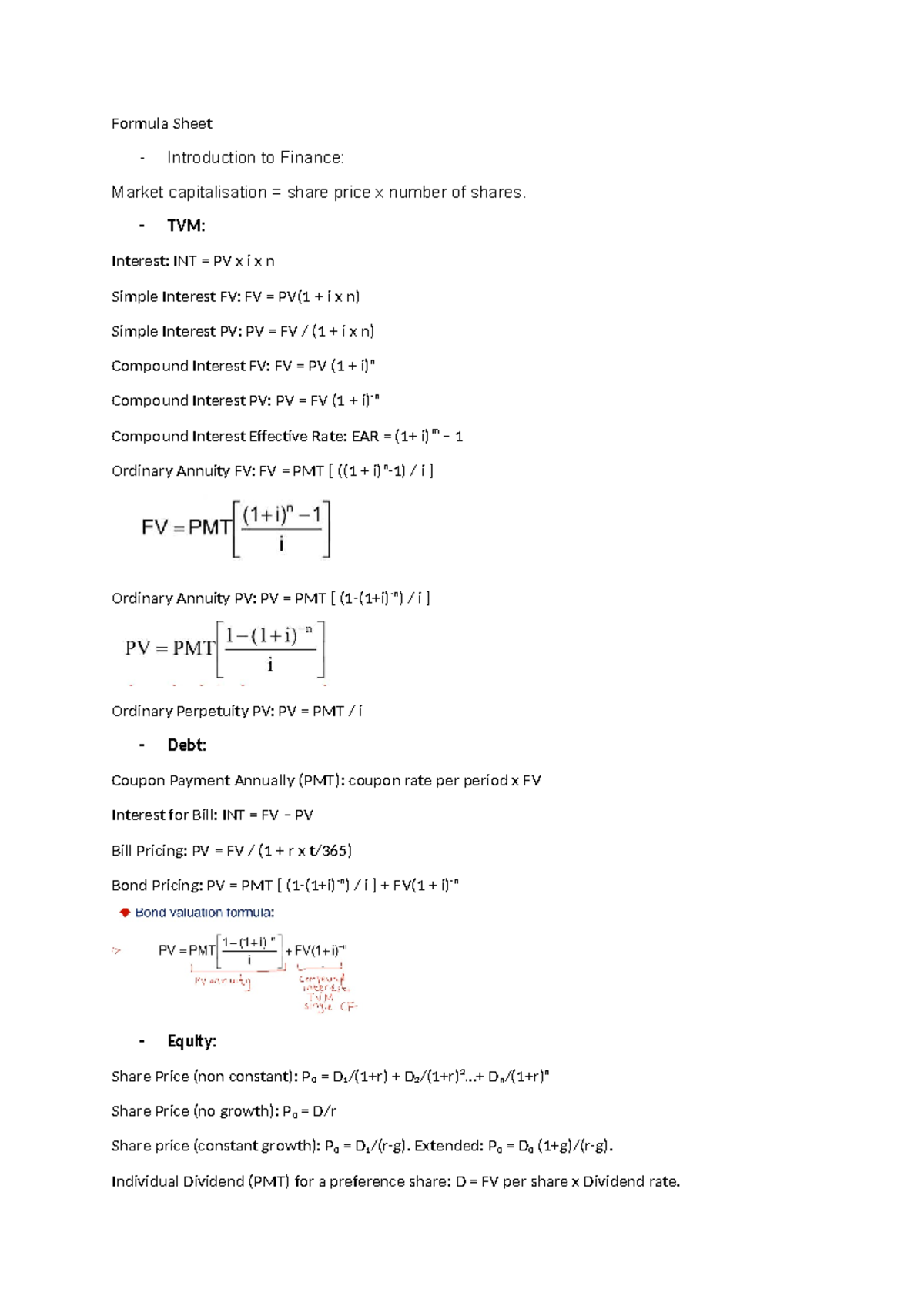 Formula Sheet for Finance: Key Concepts & Formulas Explained - Studocu