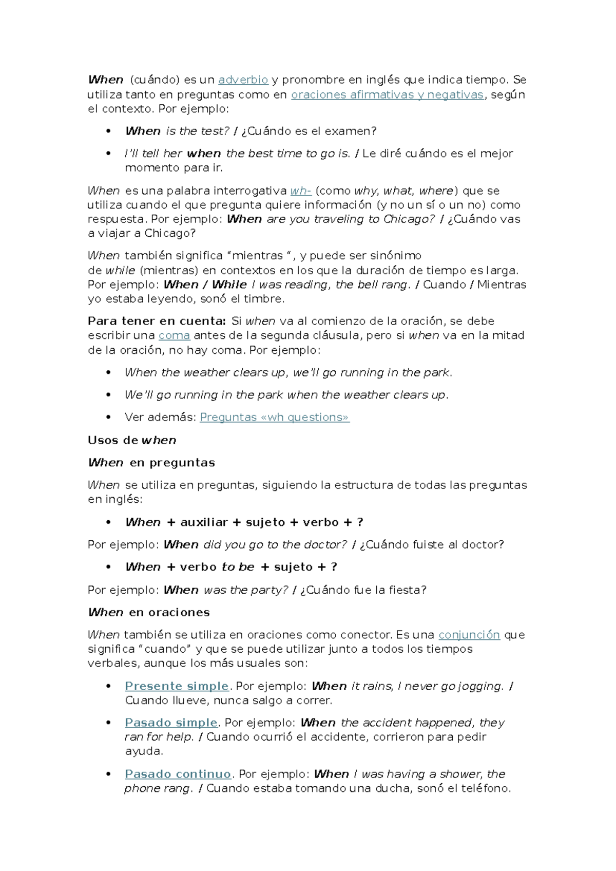 When in English: Use and Examples of 