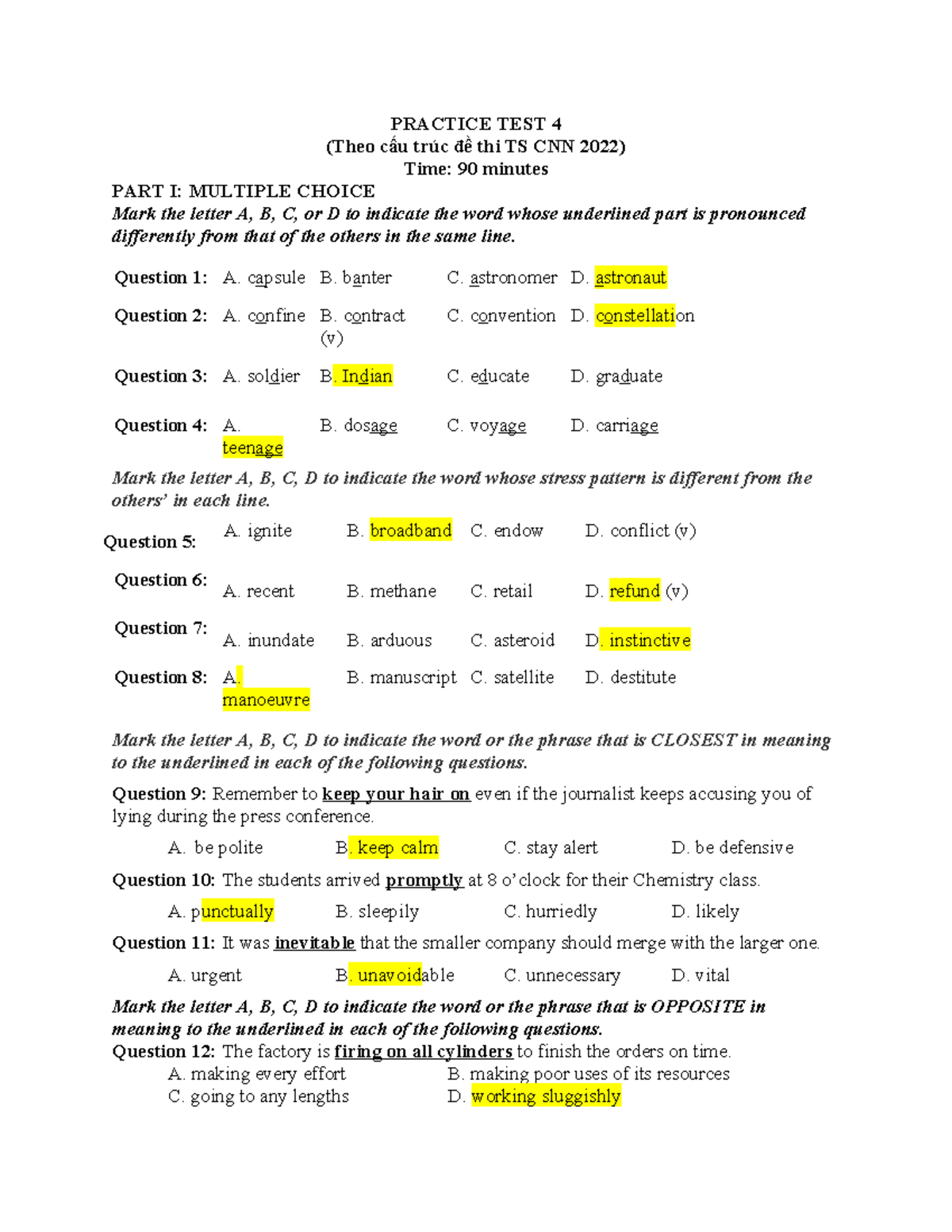 Practice Test 4 (CNN) - Multiple Choice & Vocabulary Questions - Studocu