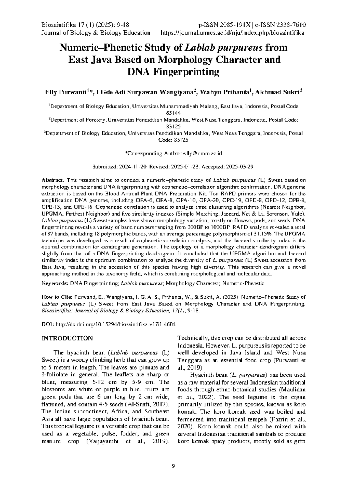 Study of Lablab purpureus Morphology & DNA Fingerprinting ...