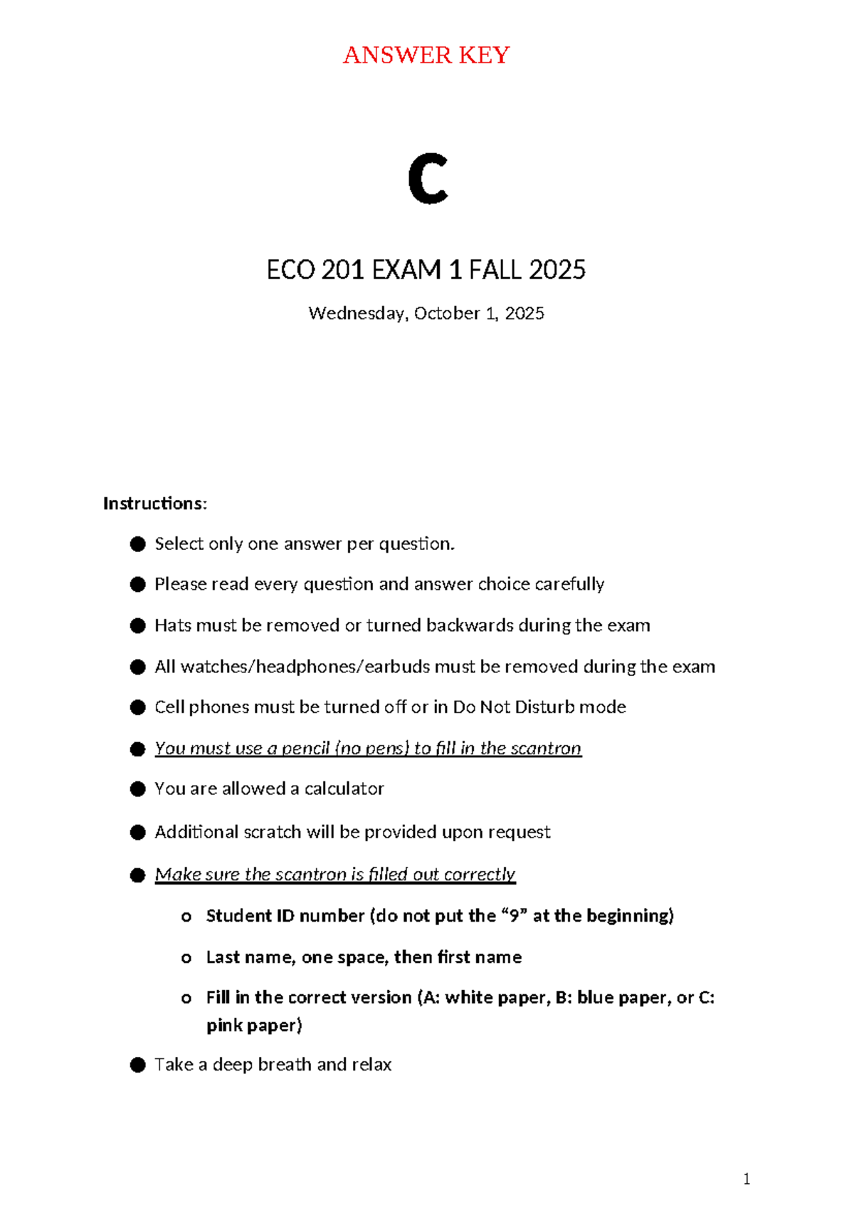 ECO 201 Final Exam Answer Key - Fall 2025 - Studocu