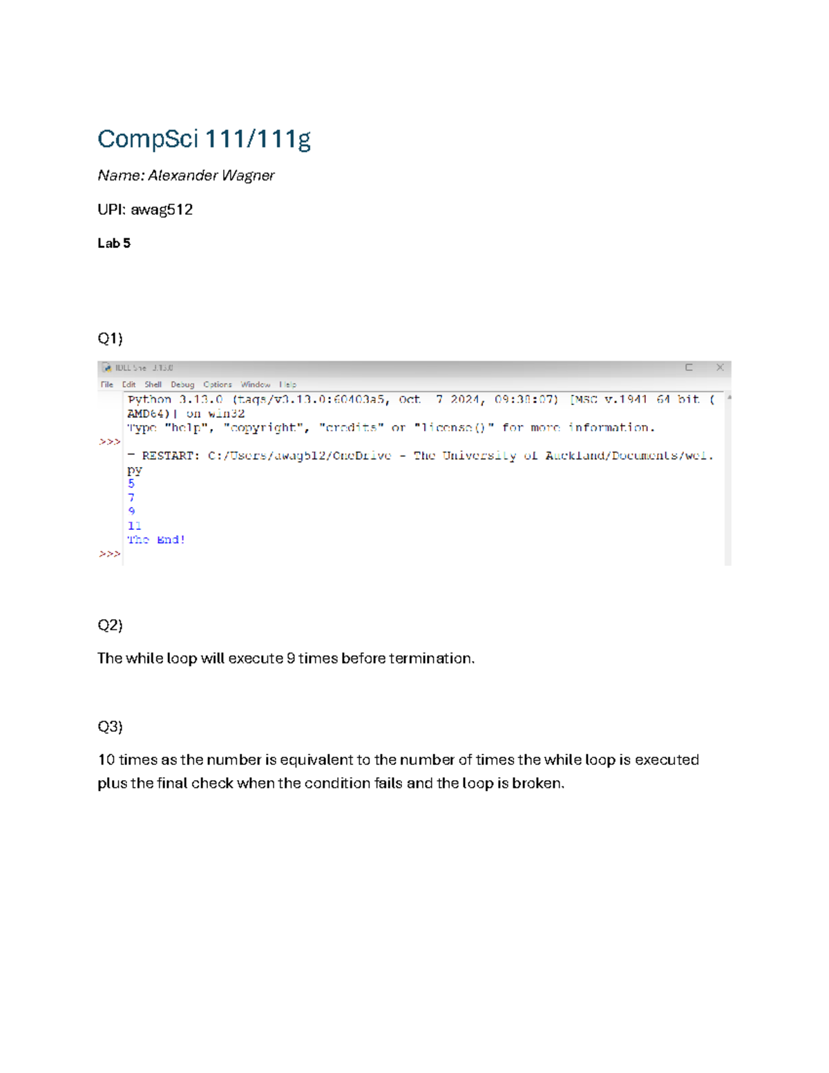 Comp Sci 111 lab 5 - wdadwa - CompSci 111/111g Name: Alexander Wagner ...