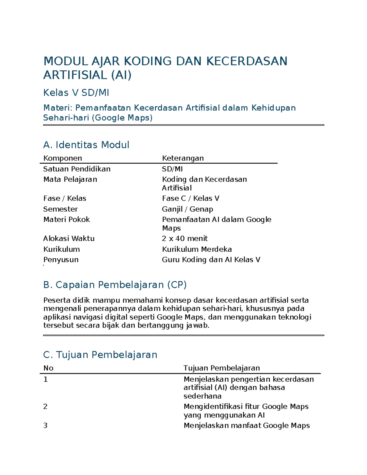 Modul Ajar Koding & AI Kelas V: Pemanfaatan Google Maps - Studocu