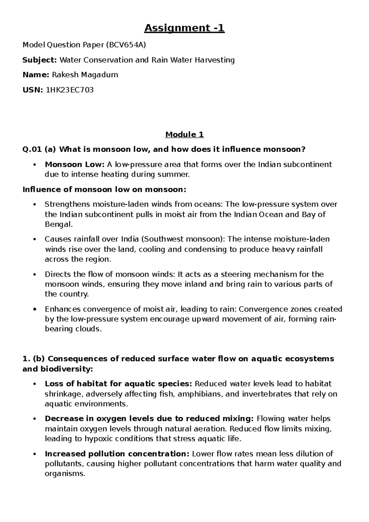 Model Question Paper (BCV654A) on Water Conservation & Rainwater ...