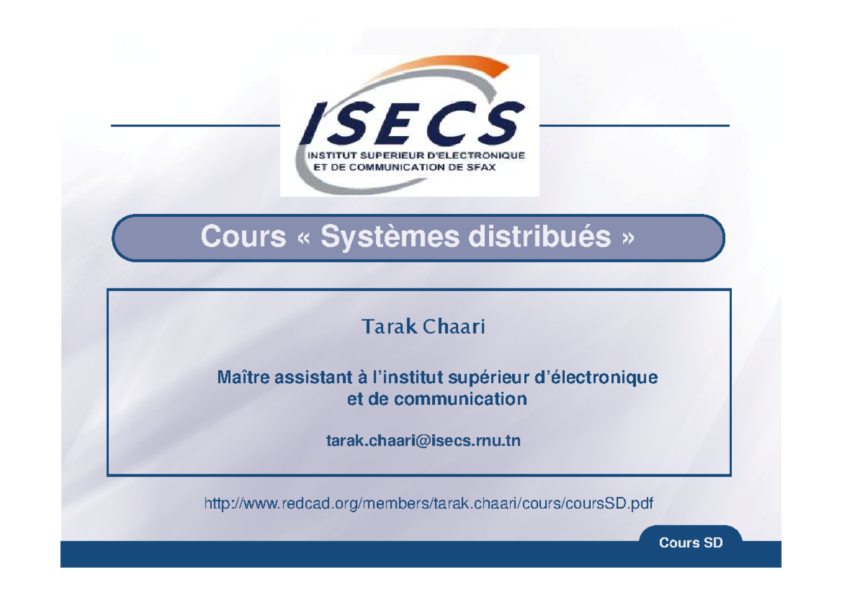 Cours SD: Systèmes Distribués - Introduction et Concepts Clés - Studocu