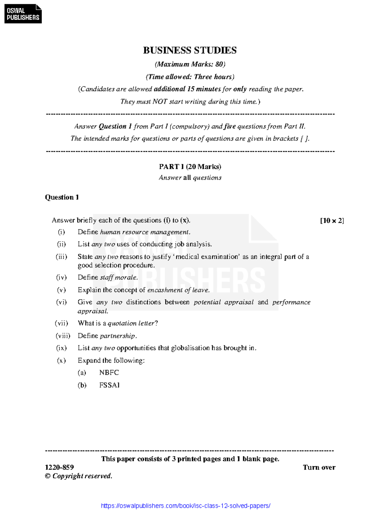 BUSINESS STUDIES 859: Question Paper for Final Exam (80 Marks) - Studocu