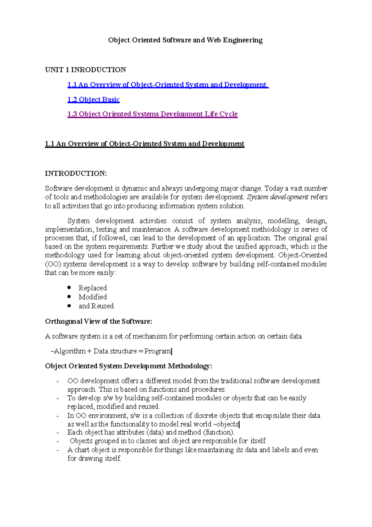 Unit 1 OOSW(object oriented software and web engg - Computer ...