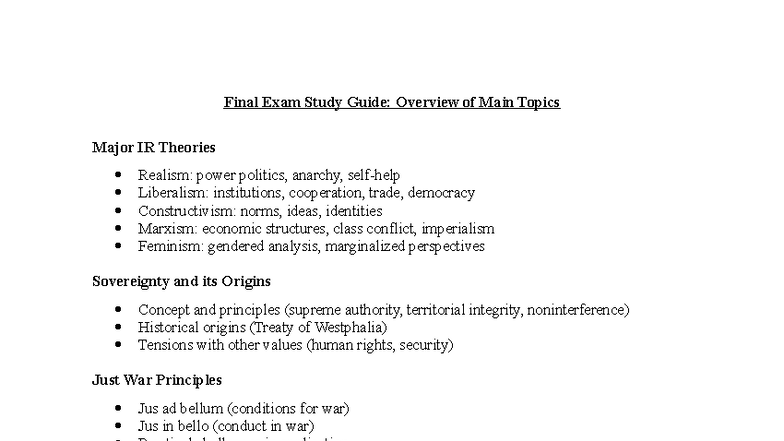 Final Exam Study Guide: Key Topics in IR Theories & Concepts - Studocu