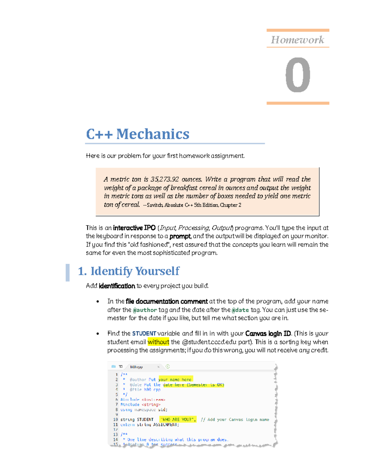 C++ Mechanics: Lesson 1 - H00 - Initial Homework Assignment - Studocu