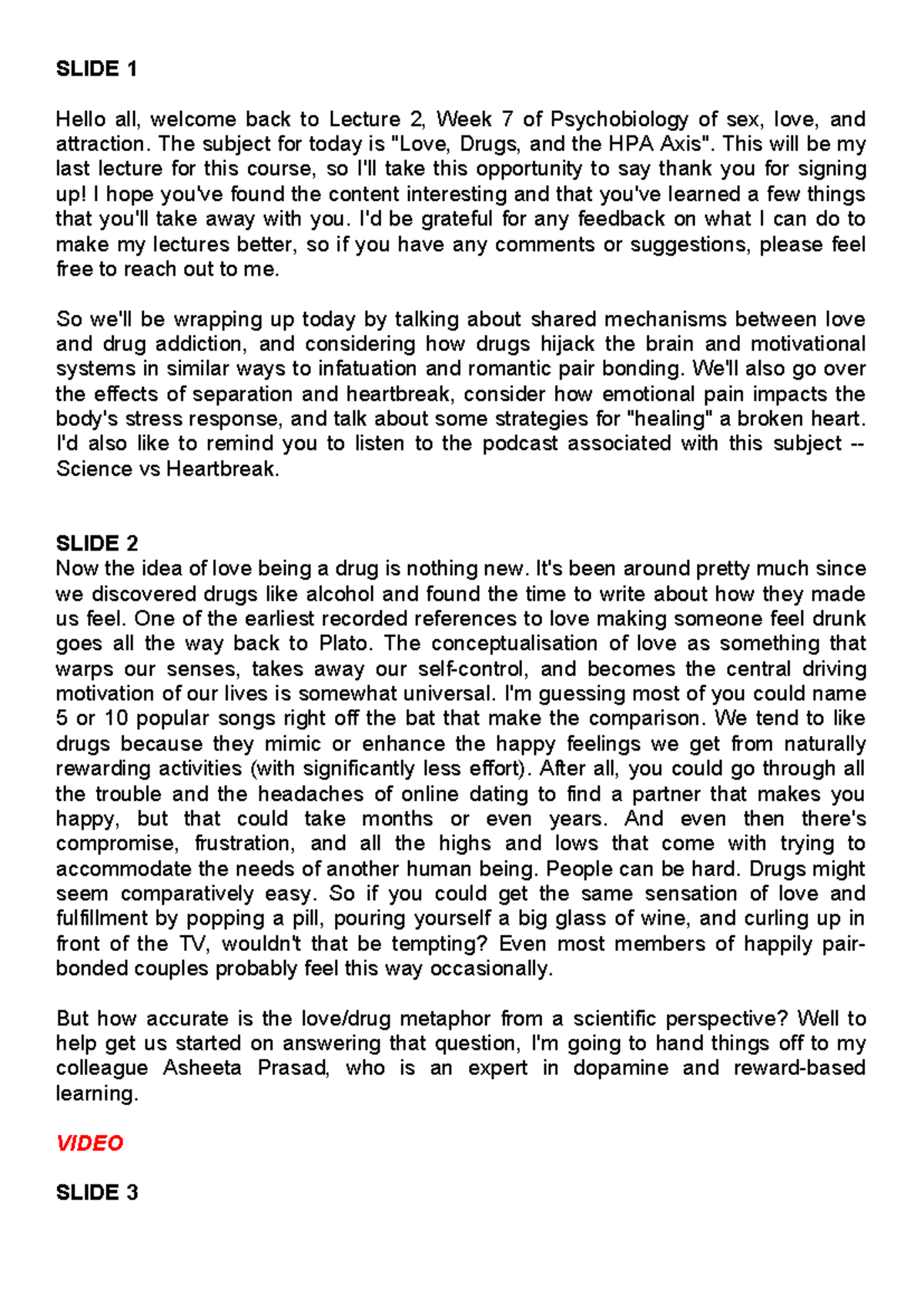 Love Drugs HPA script word doc - SLIDE 1 Hello all, welcome back to ...