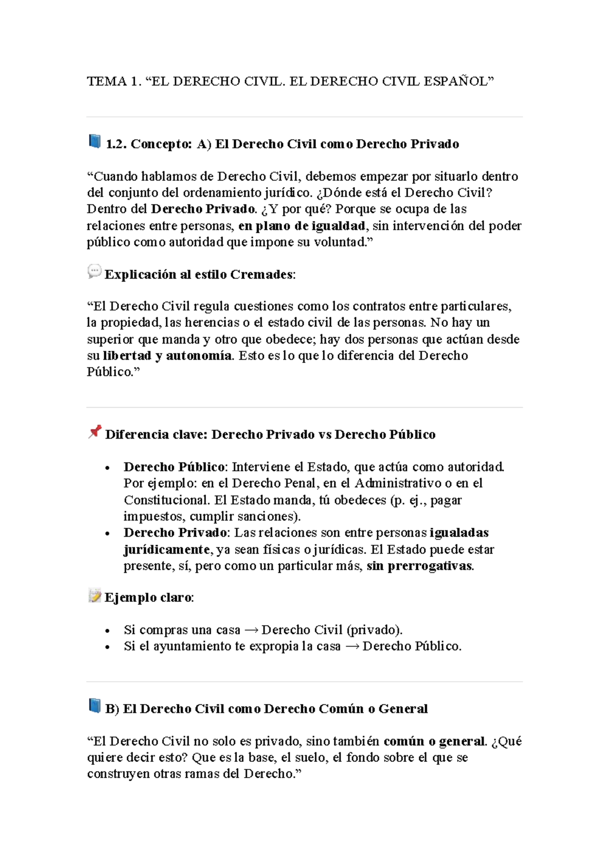 TEMA 1: DERECHO CIVIL - Conceptos Fundamentales y Estructura Legal ...