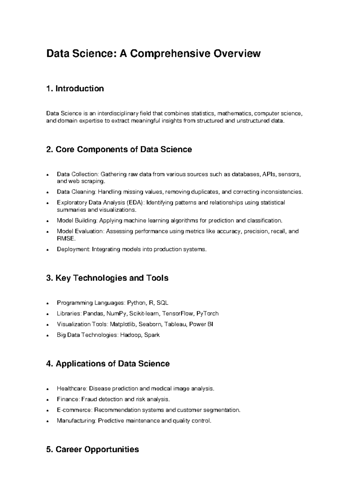 Data Science Overview: Key Concepts and Applications - Studocu