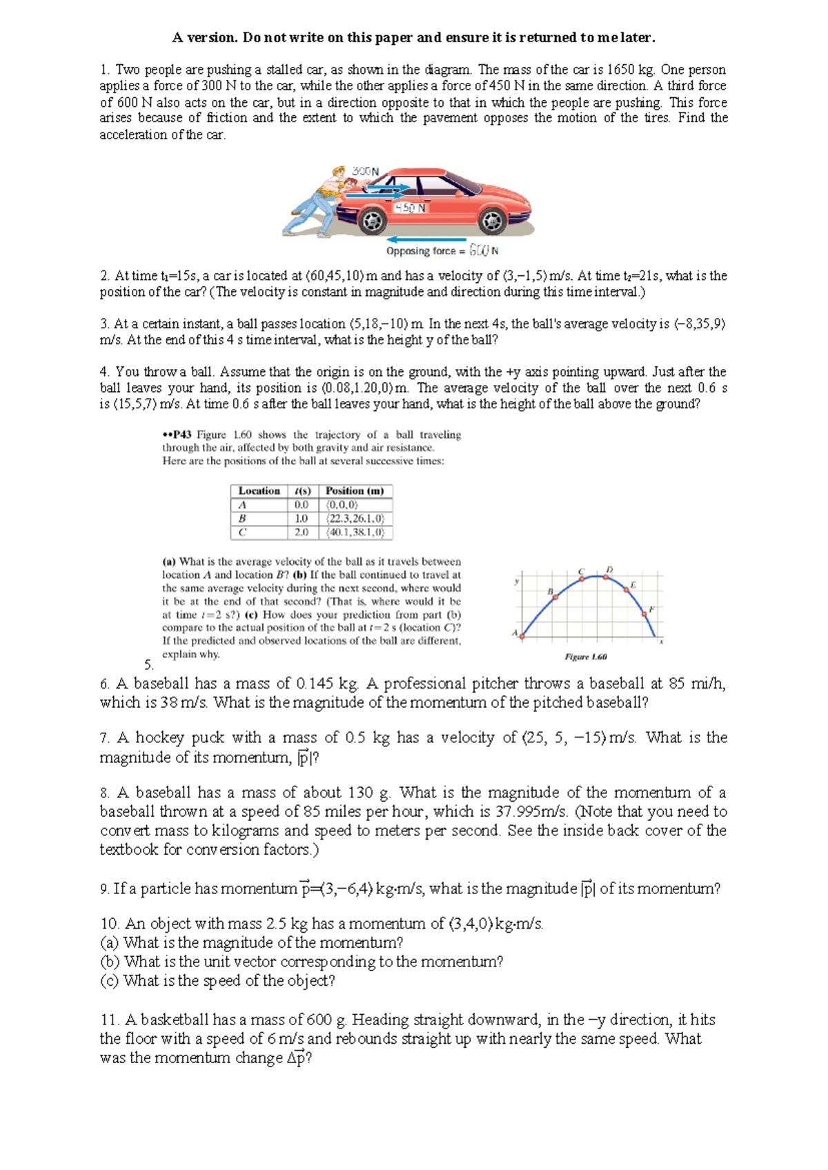 Physics 101 - Version Problems and Momentum Calculations - Studocu