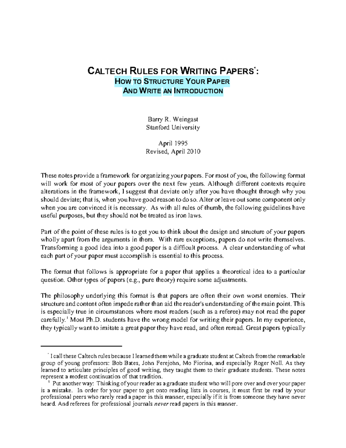 Caltech Rules For Writing Papers - *I call these Caltech rules because ...