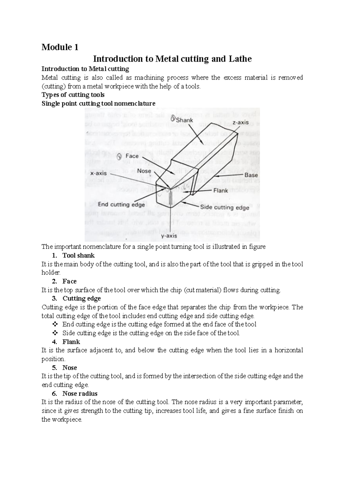 Machining Science and Metrology - Module 1: Metal Cutting & Lathe Basics - Document Preview
