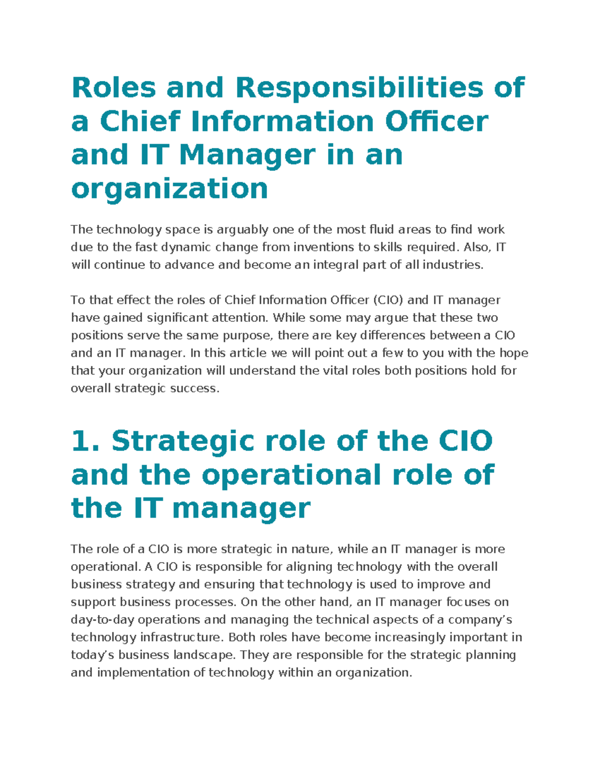 CIO Roles and Responsibilities in IT Management: A Comprehensive ...