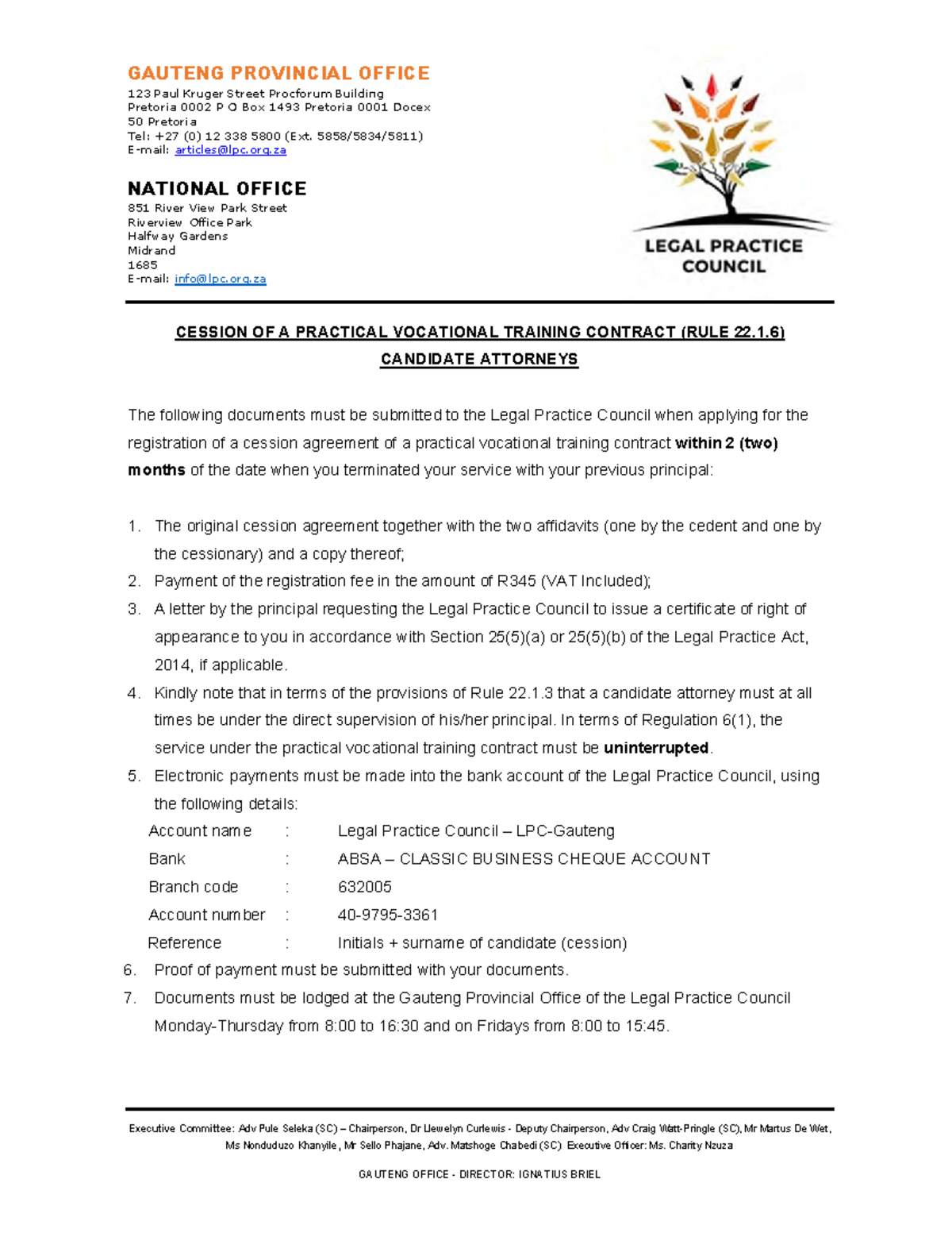 PVTC Cession Guidelines & Template for Candidate Attorneys - Studocu