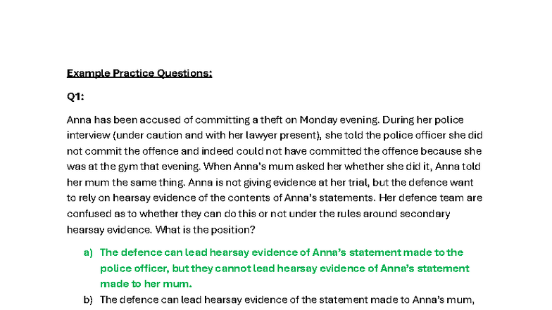 Evidence MCT Revision: Practice Questions and Analysis - Studocu