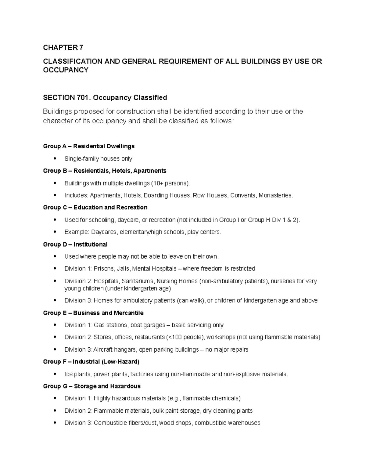 CHAPTER 7 - CLASSIFICATION AND GENERAL REQUIREMENTS OF BUILDINGS (NBCP ...
