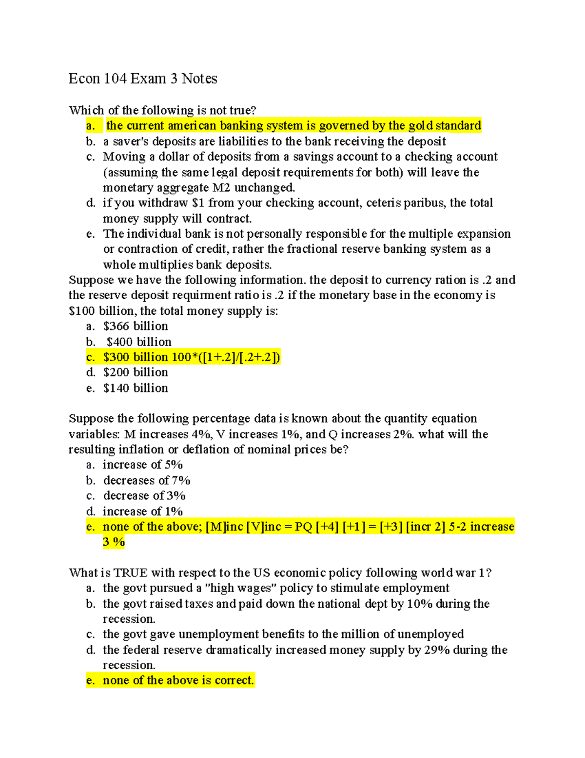 Econ 104 Exam 3 Notes - Econ 104 PSU - Econ 104 Exam 3 Notes Which of ...