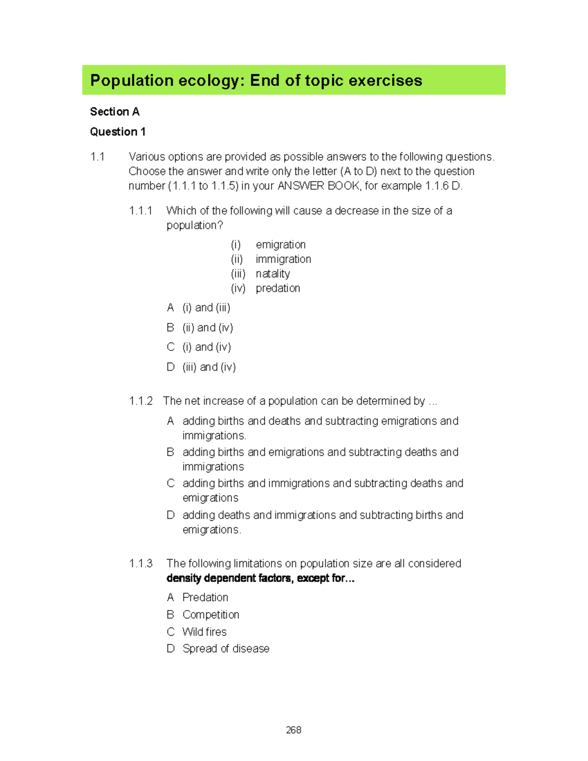 Population Ecology Practice Exercises for Review - Studocu