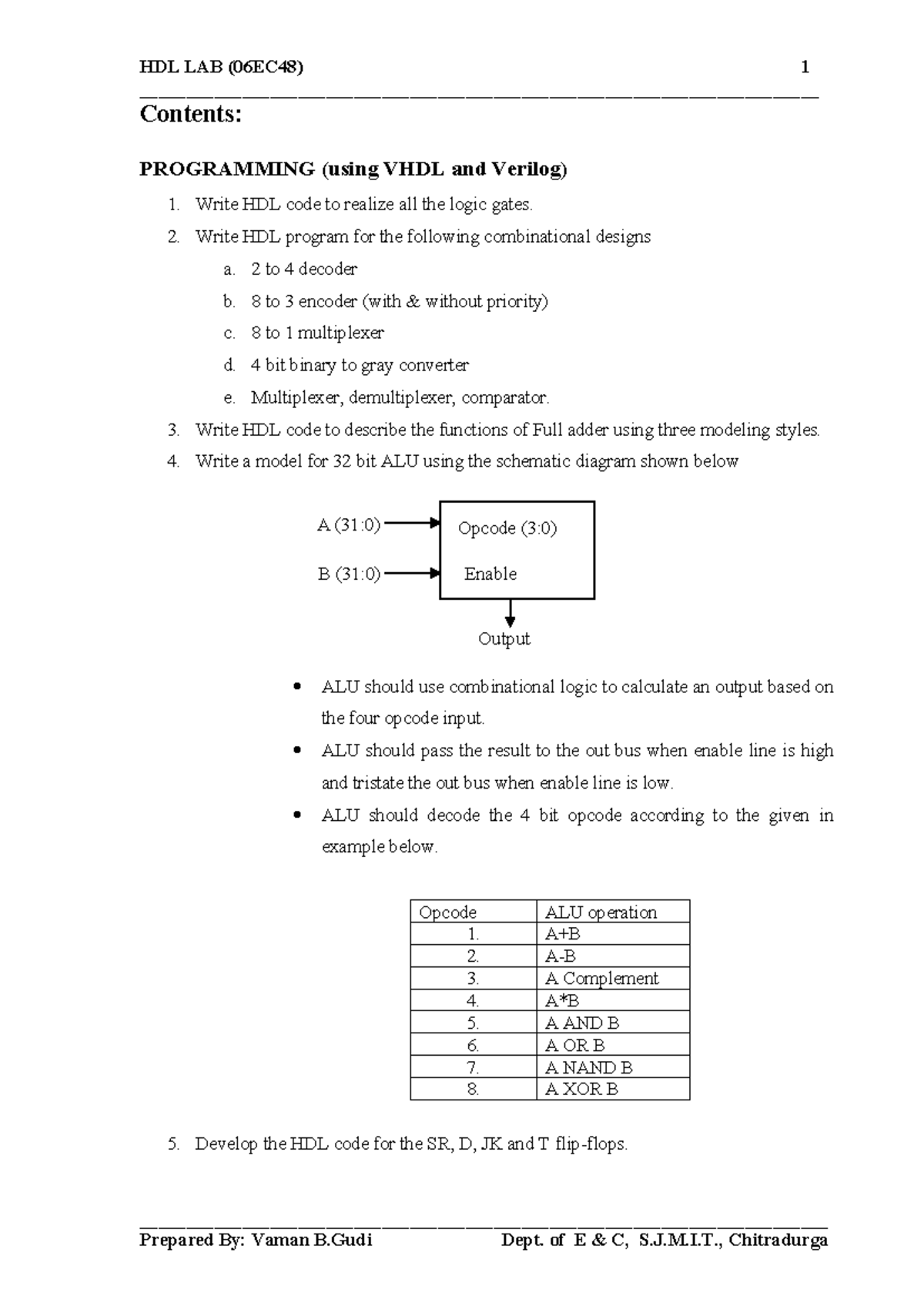 HDL LAB (06EC48) Programming Guide for VHDL and Verilog - Studocu