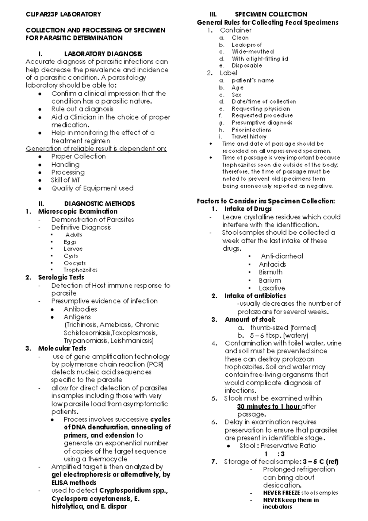 CLIPAR23P Laboratory Specimen Collection & Parasitic Diagnosis Notes ...