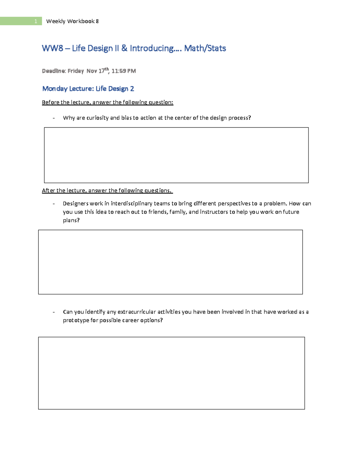 WW8 Life Design II Weekly Workbook: Curiosity & Prototyping Insights ...