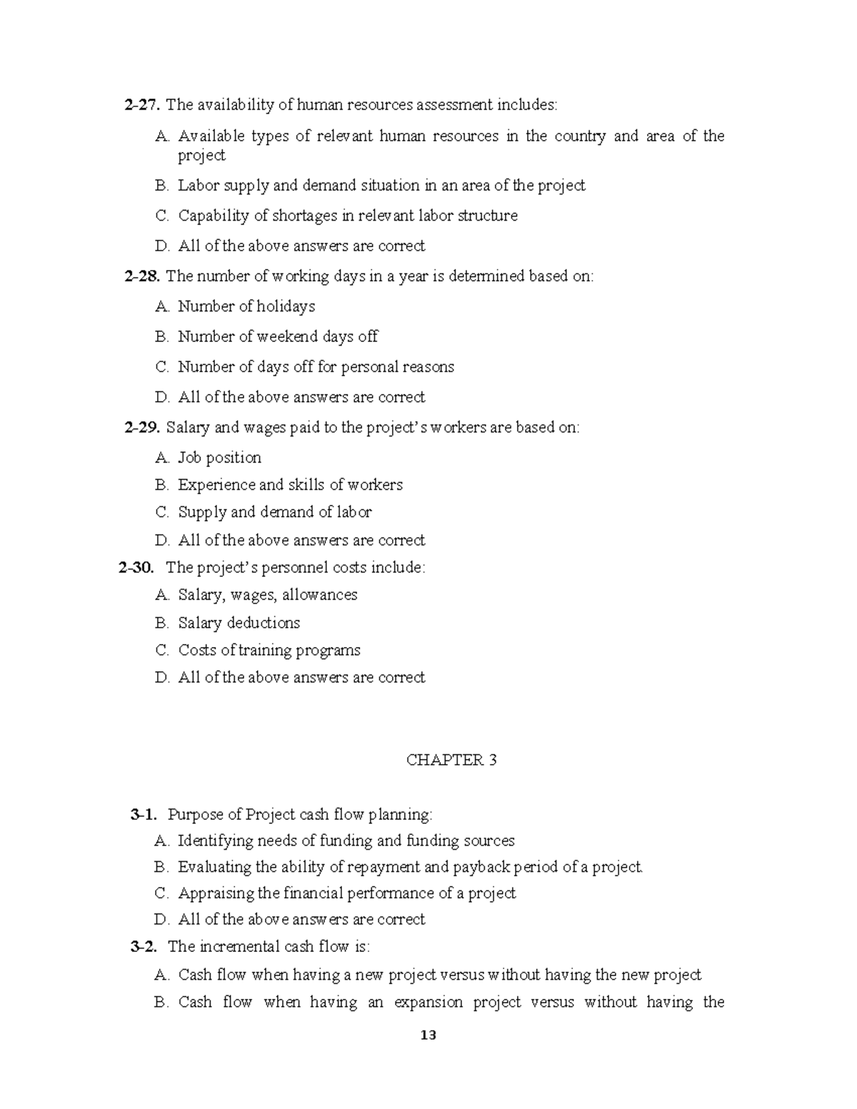 Project Appraisal Quiz - CH3: Key Concepts and Cash Flow Analysis - Studocu