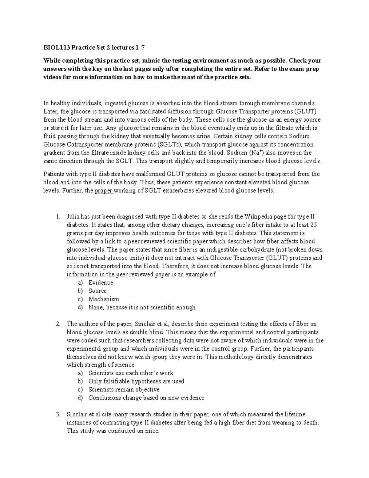 BIOL113 Practice Set 2: Lectures 1-7 Review Questions & Answers - Studocu