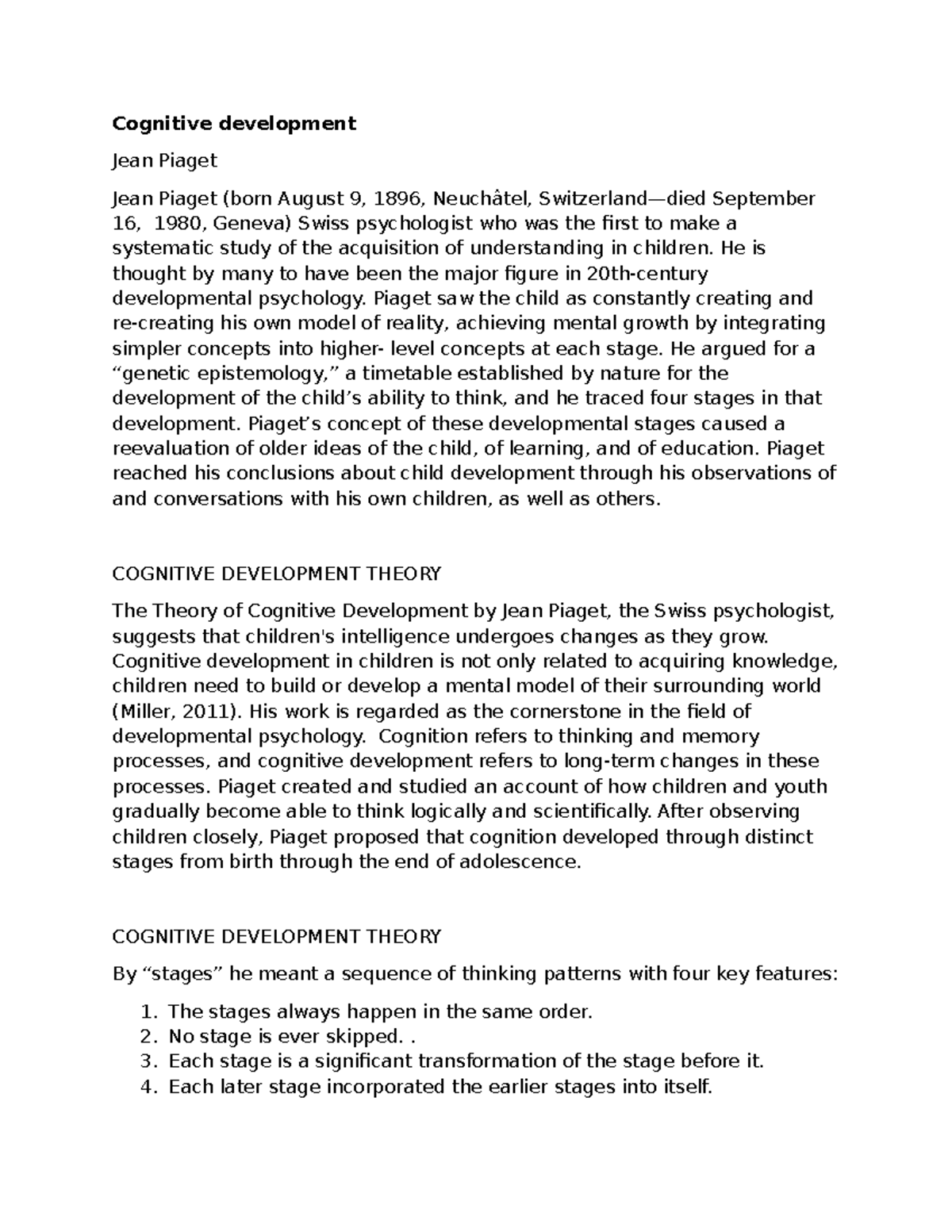 MATERIAL SCIENCE: Cognitive Development Theories by Jean Piaget - Studocu