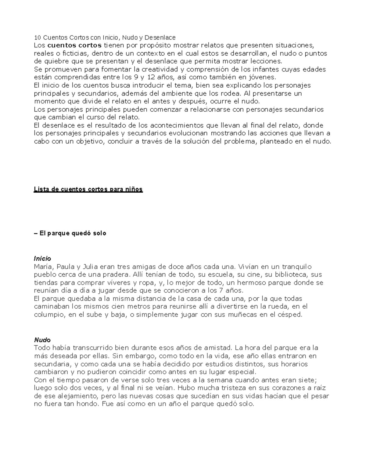 Inicio Desarrollo Y Final De Un Cuento Corto - Infoupdate.org