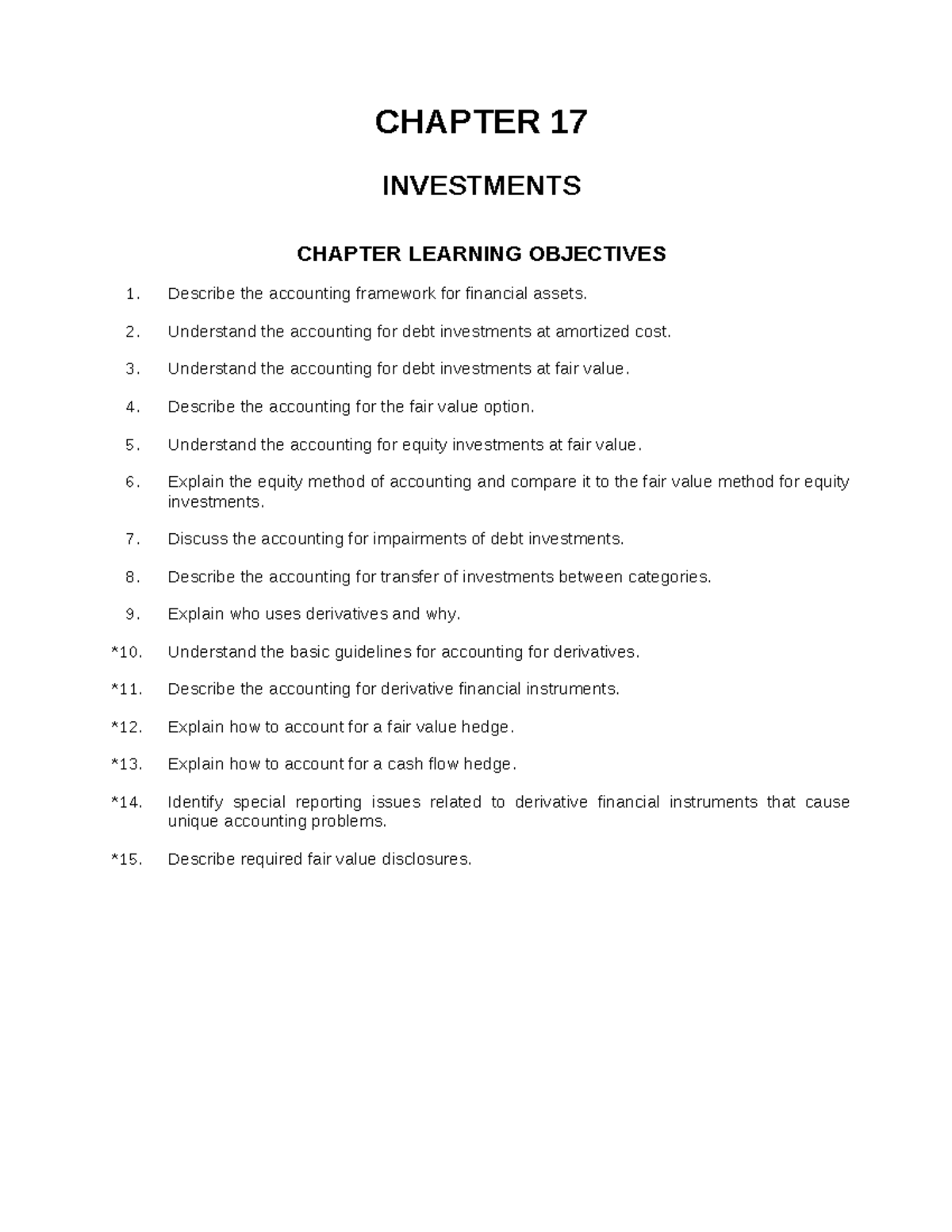 CHAPTER 17: INVESTMENTS - LEARNING OBJECTIVES & TEST BANK (IFRS) - Studocu