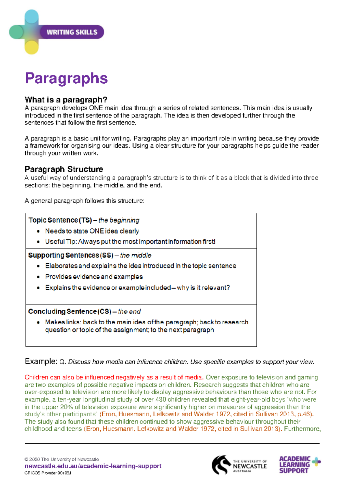 Paragraphs - Course Material - © 2020 The University of Newcastle - Studocu