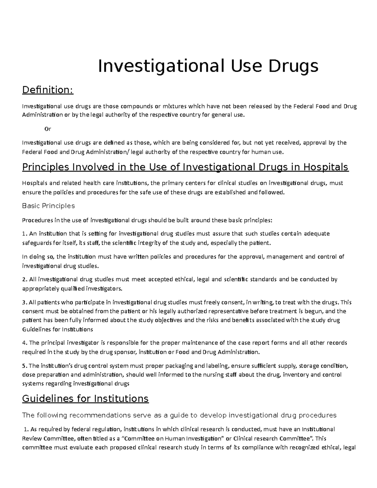 Investigational Use Drugs - Principles & Guidelines (Chapter 9 IDU ...