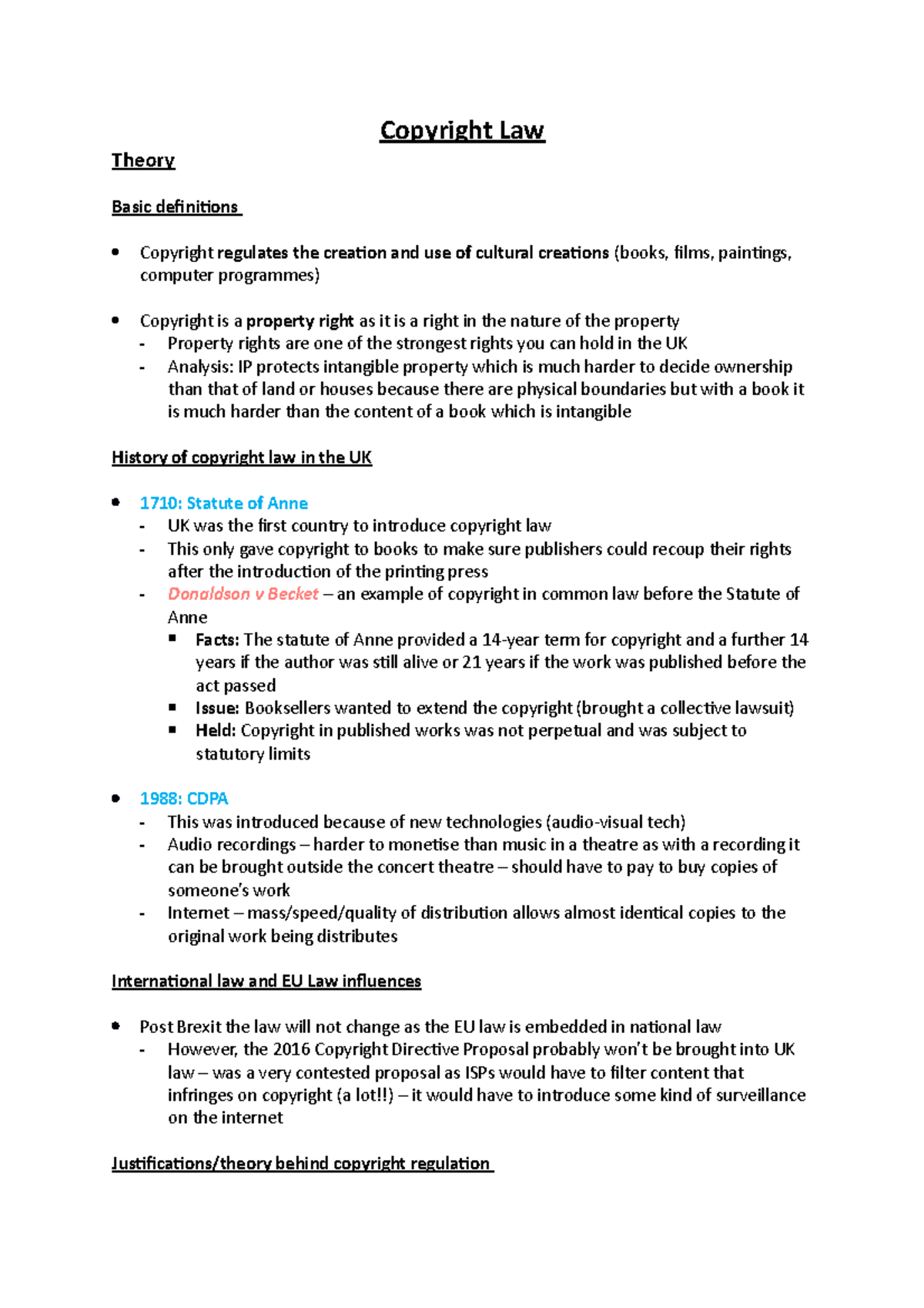 Copyright Law - Lecture notes 1-10 - Copyright Law Theory Basic ...
