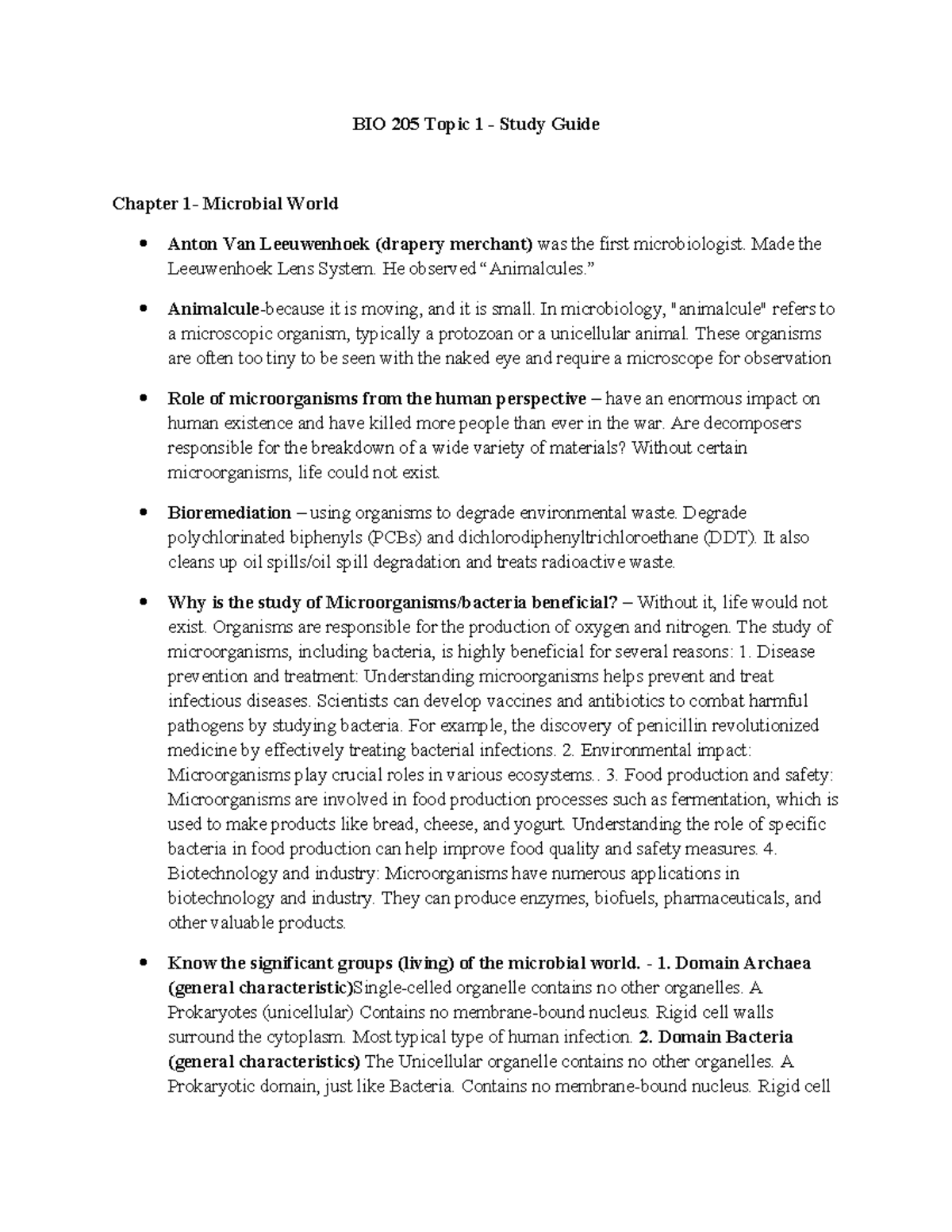 BIO 205 Quiz 1 - Comprehensive Study Guide on Microbiology Concepts ...