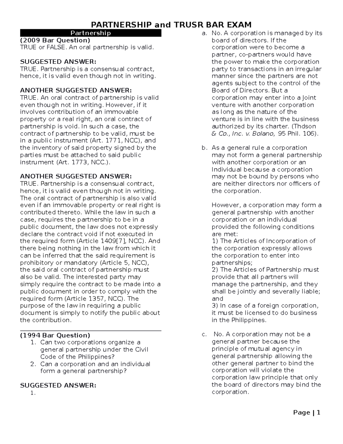 Partnership-and-trust-bar-questions compress - Partnership (2009 Bar ...