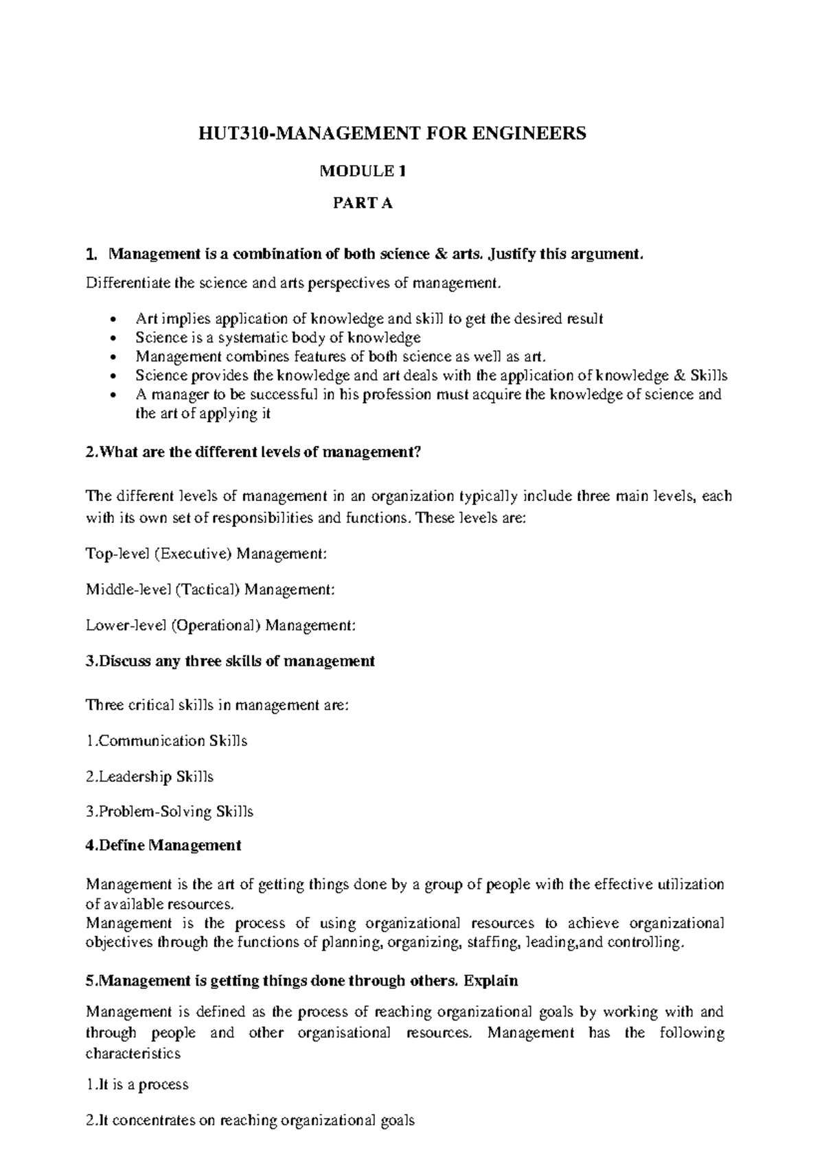 Management Concepts and Skills: Module 1 Q&A Solutions - Studocu