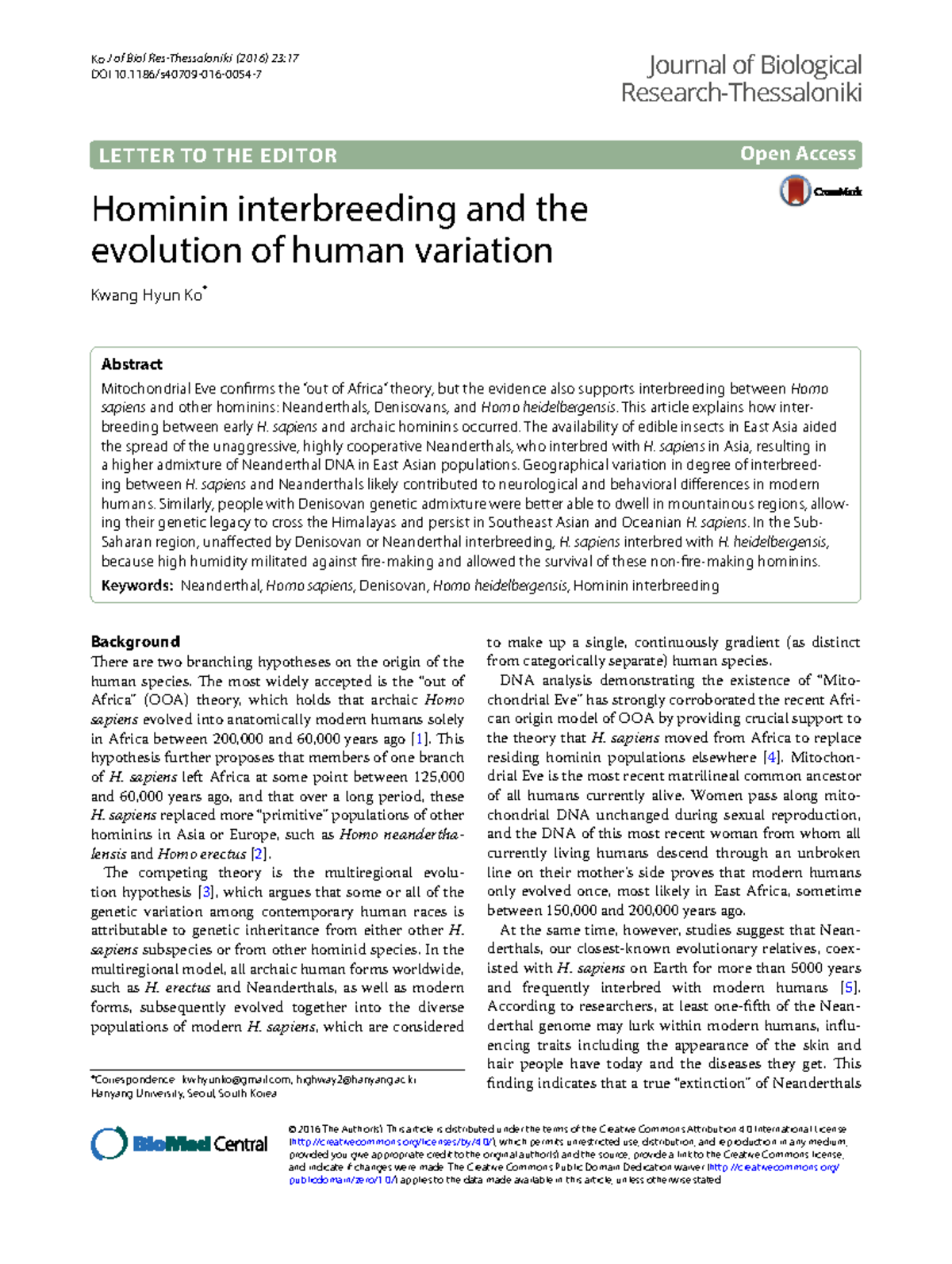 Interbreeding and Human Evolution: Insights from Hominin DNA (BIOL ...
