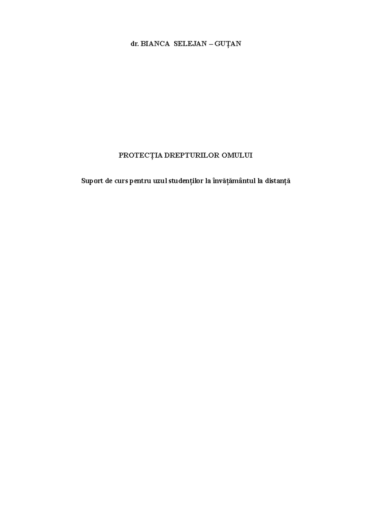 Protecția Drepturilor Omului: Suport Curs Semestrul II, An II - Document Preview