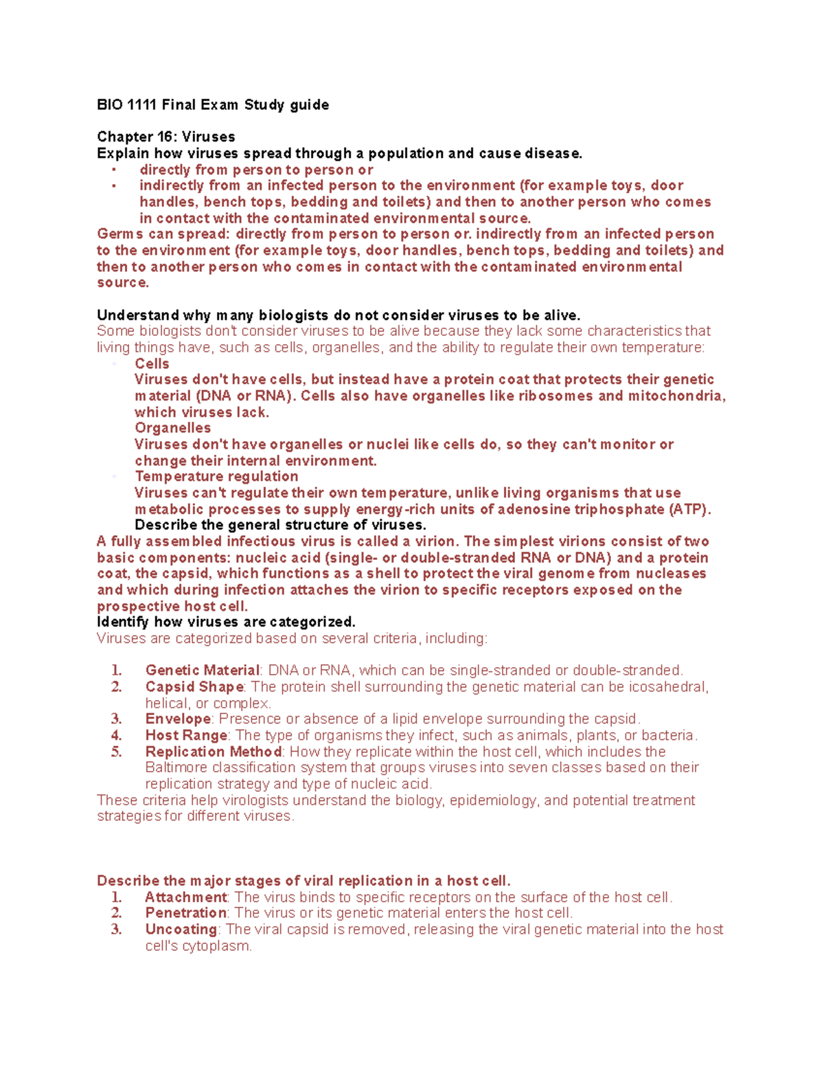 BIO 1111 Final Exam Study guide - BIO 1111 Final Exam Study guide ...
